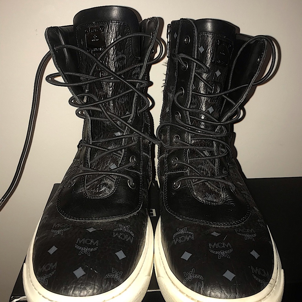 MCM Black and White High-Top Boots